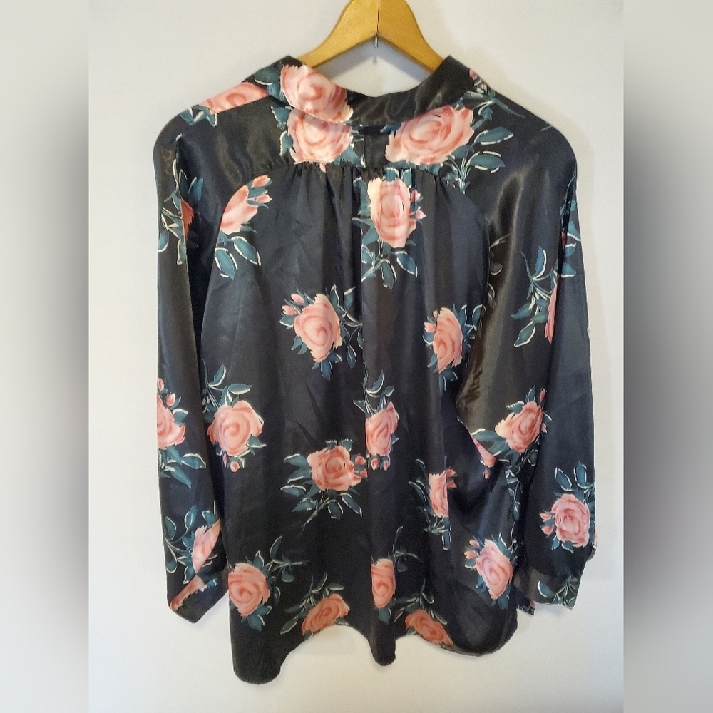 Black Floral Button Down Pajama Shirt - Picture 6 of 9